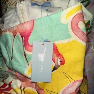 ANTONIO MELANI Flamingo Print Mini Dress in Aqua, Yellow & Pink